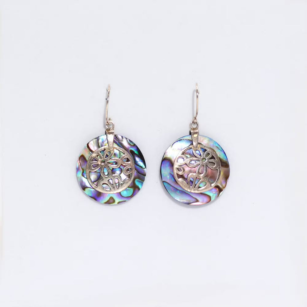 Shell & Silver Earrings - Flowers - Abalone