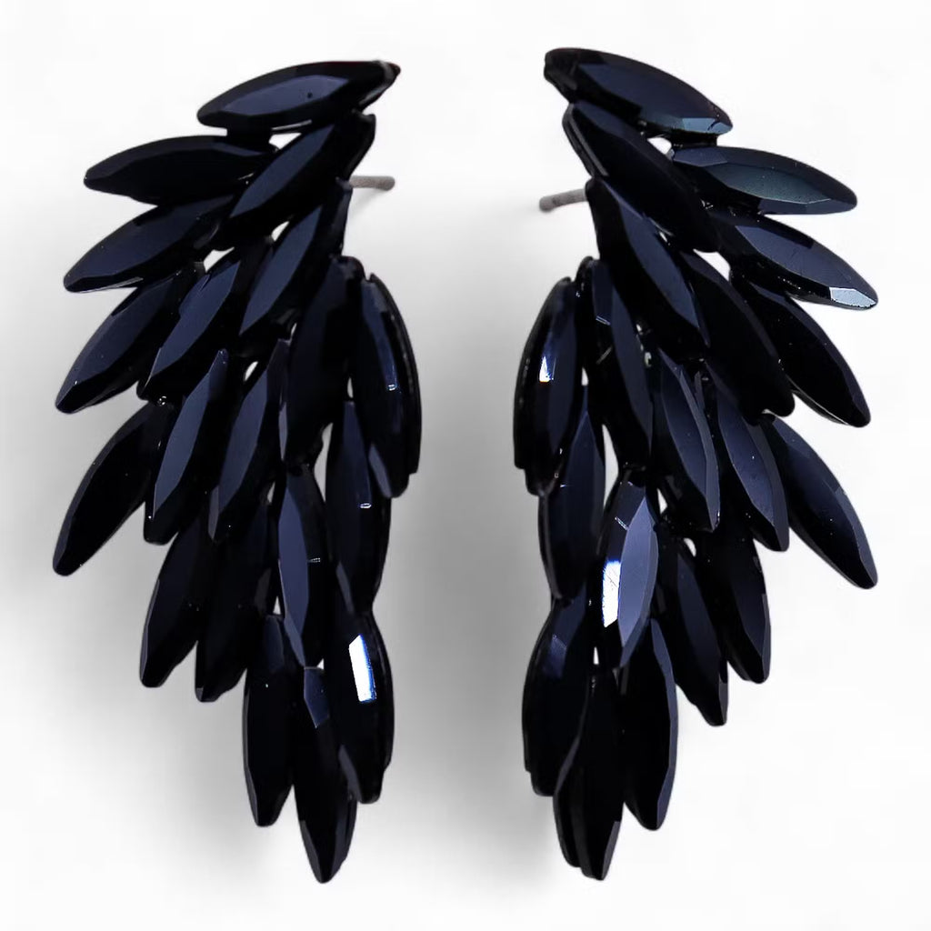 Jet Black - Vintage Glass - Angel Wings - Earrings